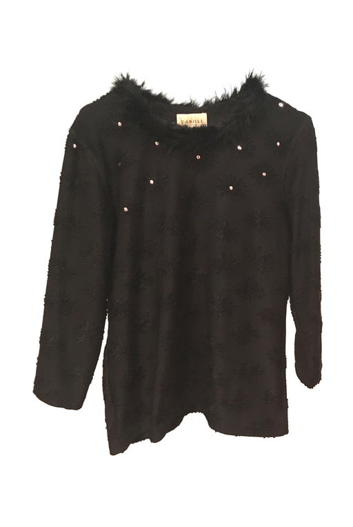 Black top with embroidery and sequins
