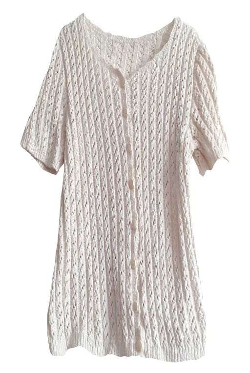 White knitted short-sleeved cardigan