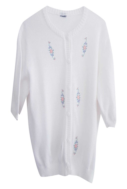 Short-sleeved embroidered cotton cardigan