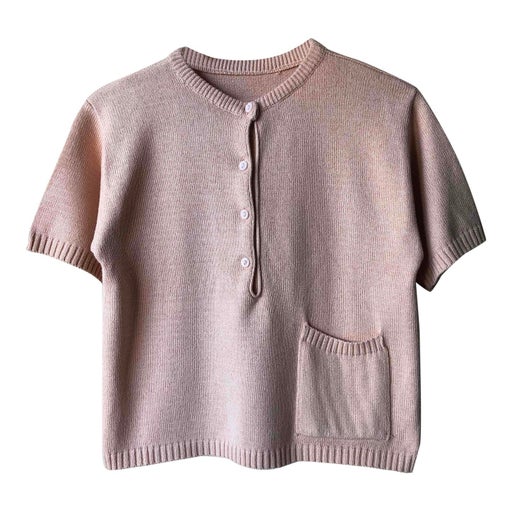Short-sleeved cotton sweater, round neck