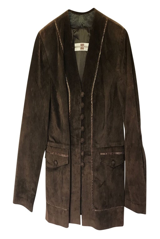 Brown suede jacket with front leather pi