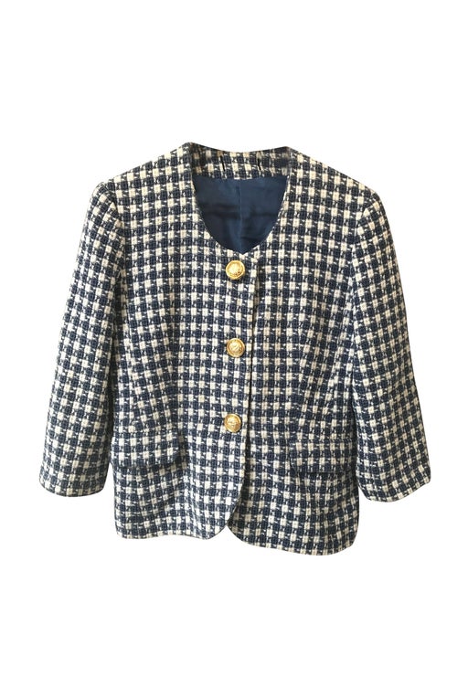 Blue and white gingham jacket, wool, cotton