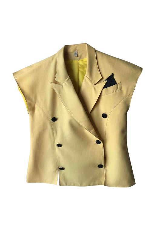 Yellow sleeveless blazer, double-breasted