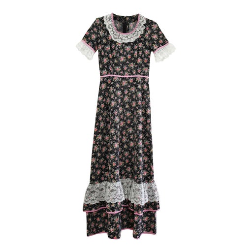 Long 70's cotton dress with fl print