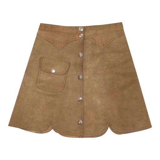 Camel mini skirt in nubuck with stitching
