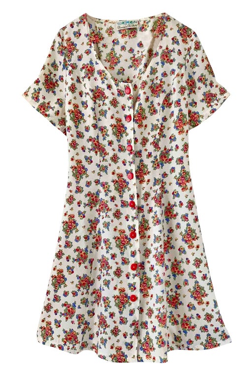Buttoned dress with flowers in bla viscose