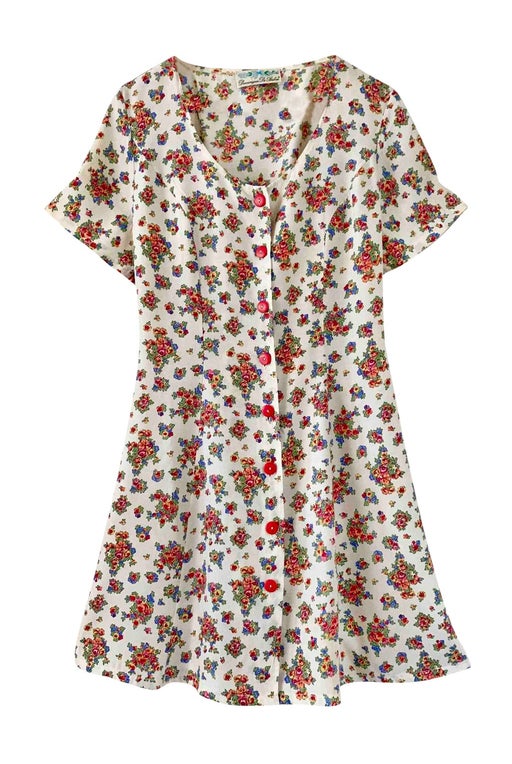 Buttoned dress with flowers in bla viscose
