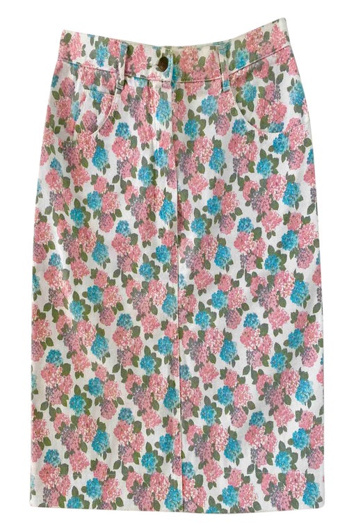 Floral print cotton jeans skirt Denim