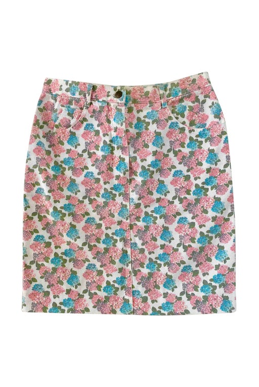 Floral print cotton jeans skirt Denim
