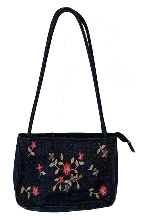Baguette handbag with embroidered flowers