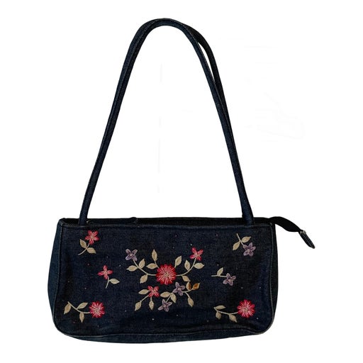 Baguette handbag with embroidered flowers