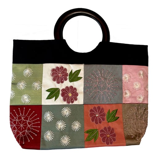 Embroidered flower tote bag