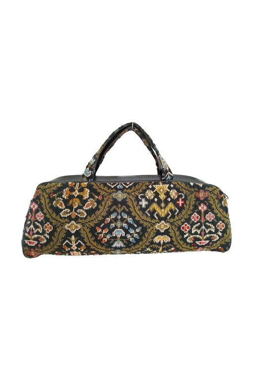 Tapestry-style fabric bag.
