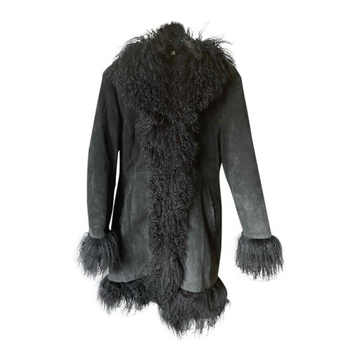 Manteau afghan croûte de cuir et fourru