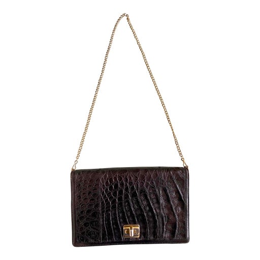 Baguette bag in black leather Croco, ch handle