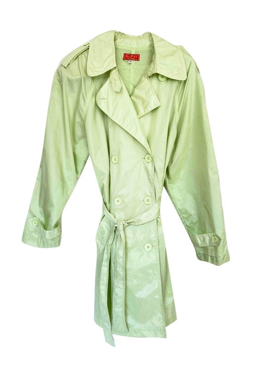 Pastel green belted trench coat