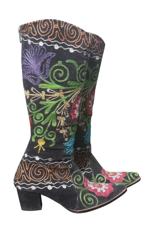 Embroidered Leather Boots