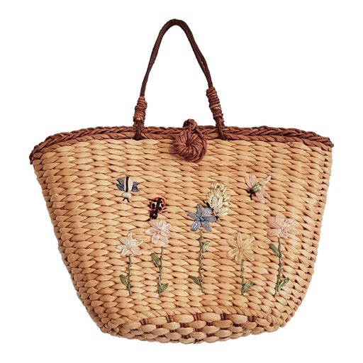 Embroidered wicker basket