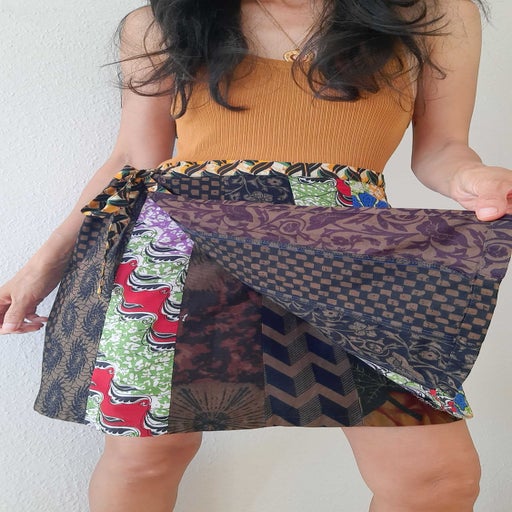 Mini-jupe portefeuille patchwork