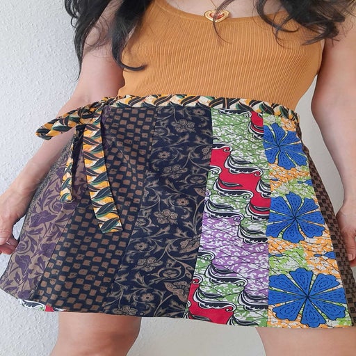 Mini-jupe portefeuille patchwork