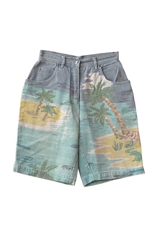 Printed denim Bermuda shorts