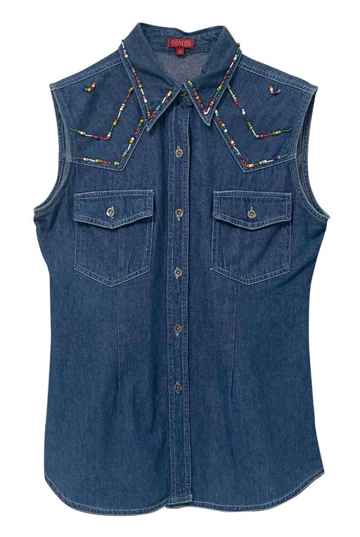 Embroidered denim top