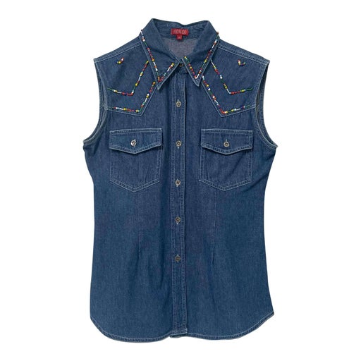 Embroidered denim top