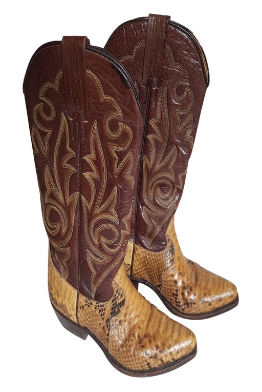 Leather and crocodile cowboy boots