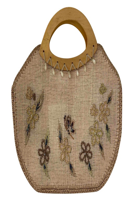 Embroidered wicker bag