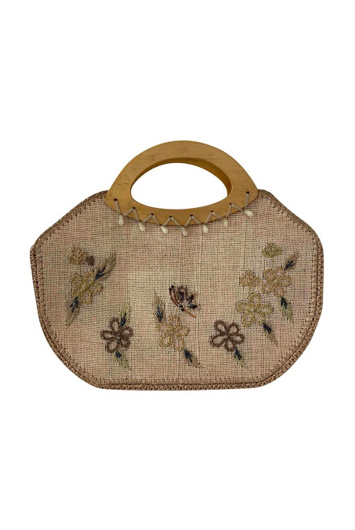 Embroidered wicker bag