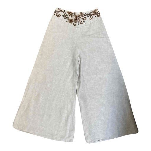 Pantalon brodé en lin