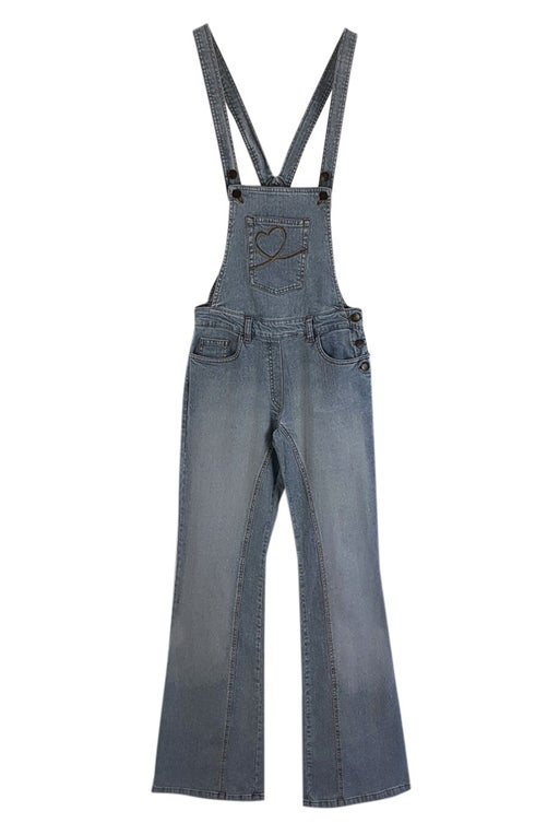 Flared denim overalls