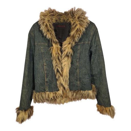 Denim and faux fur jacket