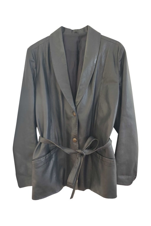 Belted leather jacket