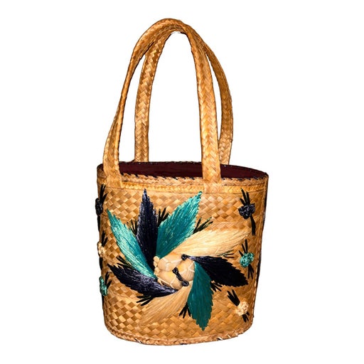 Embroidered wicker basket