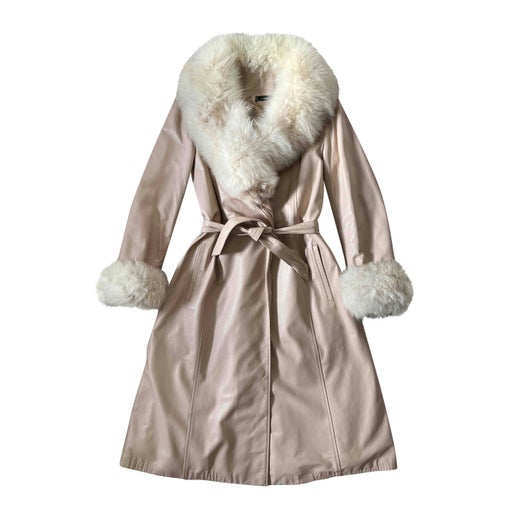 Powder pink leather trench coat