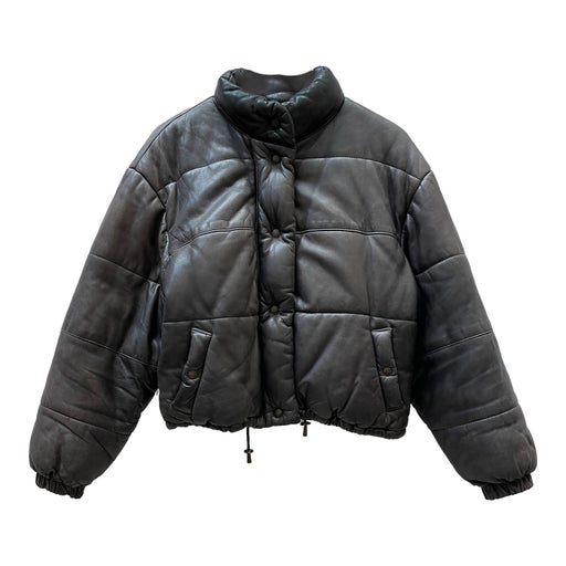 Short leather down jacket