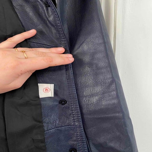 Blue leather trench coat