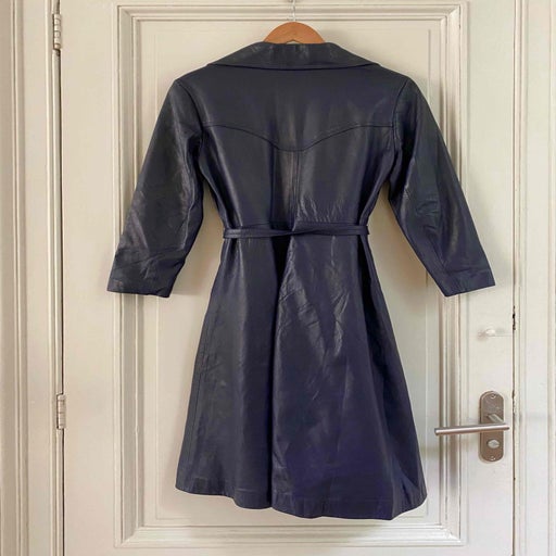 Blue leather trench coat