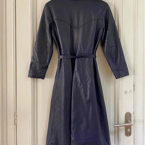 Blue leather trench coat