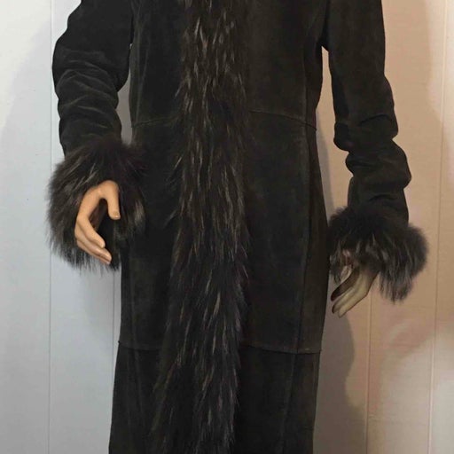 Long leather and fur coat