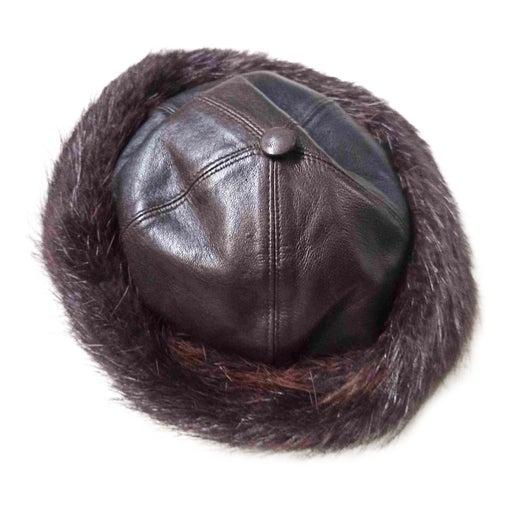 Leather and fur hat