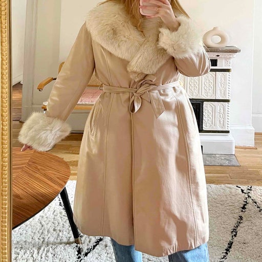 Powder pink leather trench coat