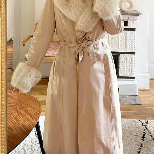 Powder pink leather trench coat