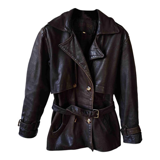 Short leather trench coat