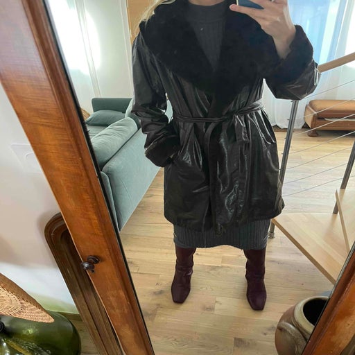 Faux leather trench coat