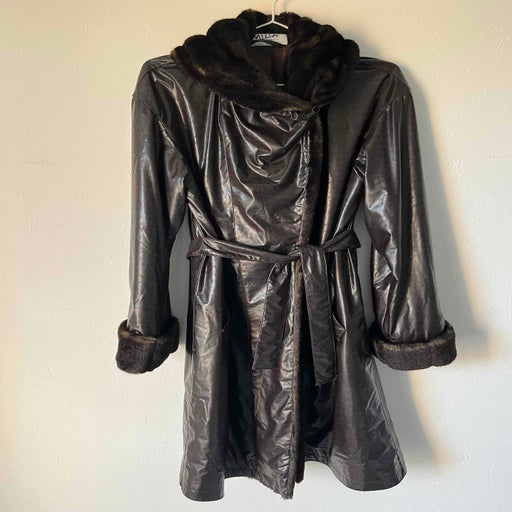 Faux leather trench coat