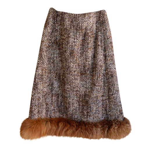 Jupe en tweed et fourrure