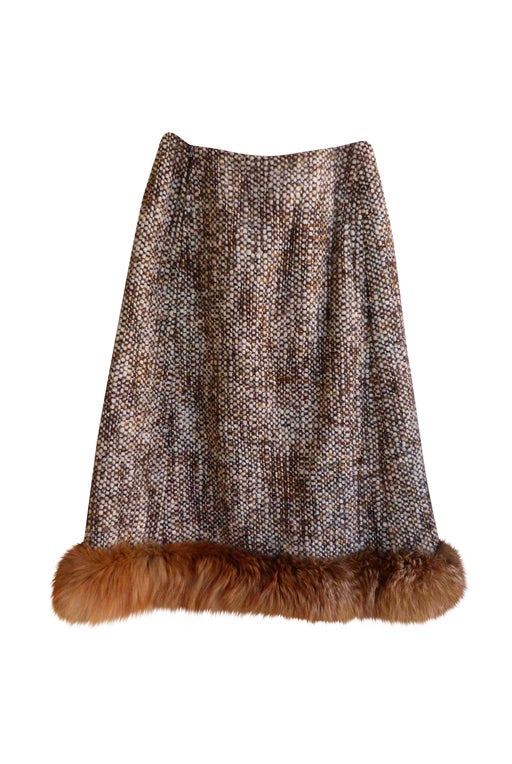 Tweed and fur skirt