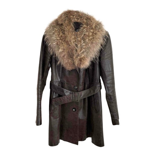 Leather and fur trench coat